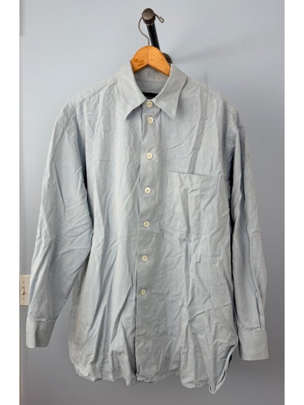 Giorgio Armani Mens Blue Striped Long Sleeve Button-Up Shirt Size 42/16.5